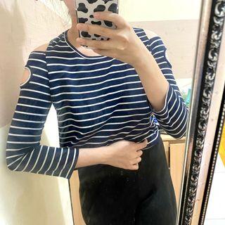 Cut out tops | Sabrina | Stripe long sleeve