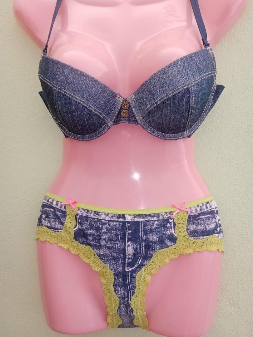 Denim bra panty set sales