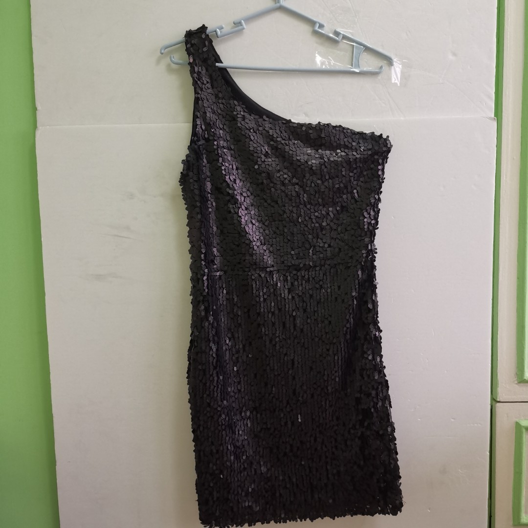 Forever 21 Black Sequin One Shoulder Dress Women s Fashion