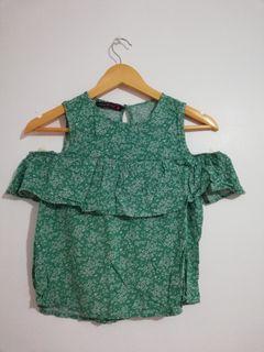 Green cold shoulder top