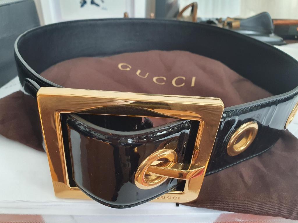 Gucci Ladies Belt Black Patent Leather, Women's Fashion, Watches
