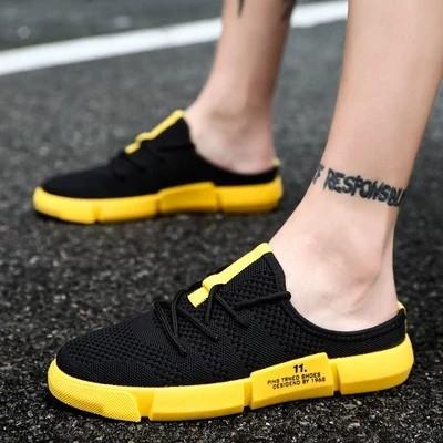 half slippers men half shoes Summer trending tow beach shoes men mesh breathable flying non slip wear slides men