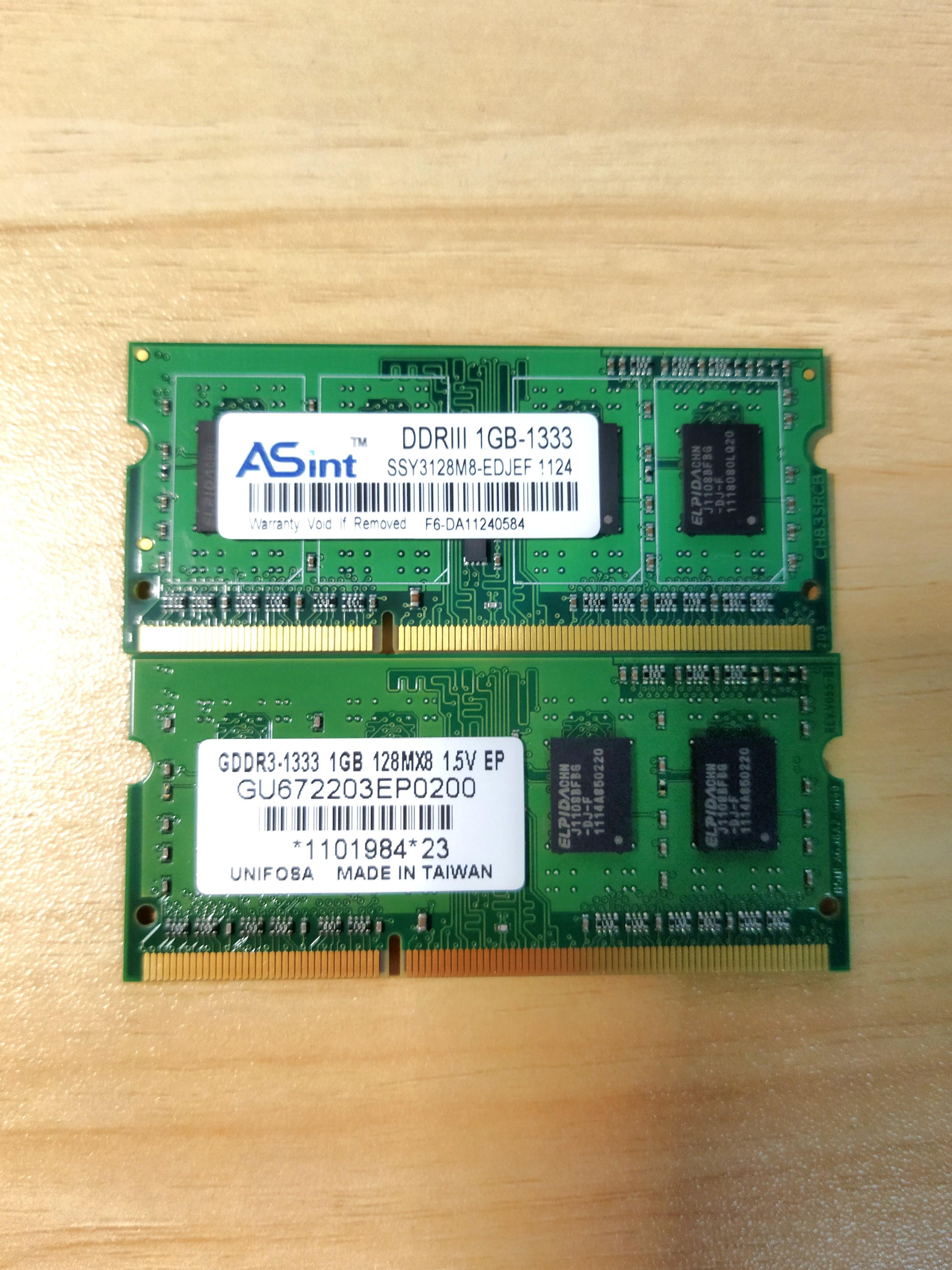 Laptop Ram DDR3 1333MHz 1GB Computers Tech Parts Accessories