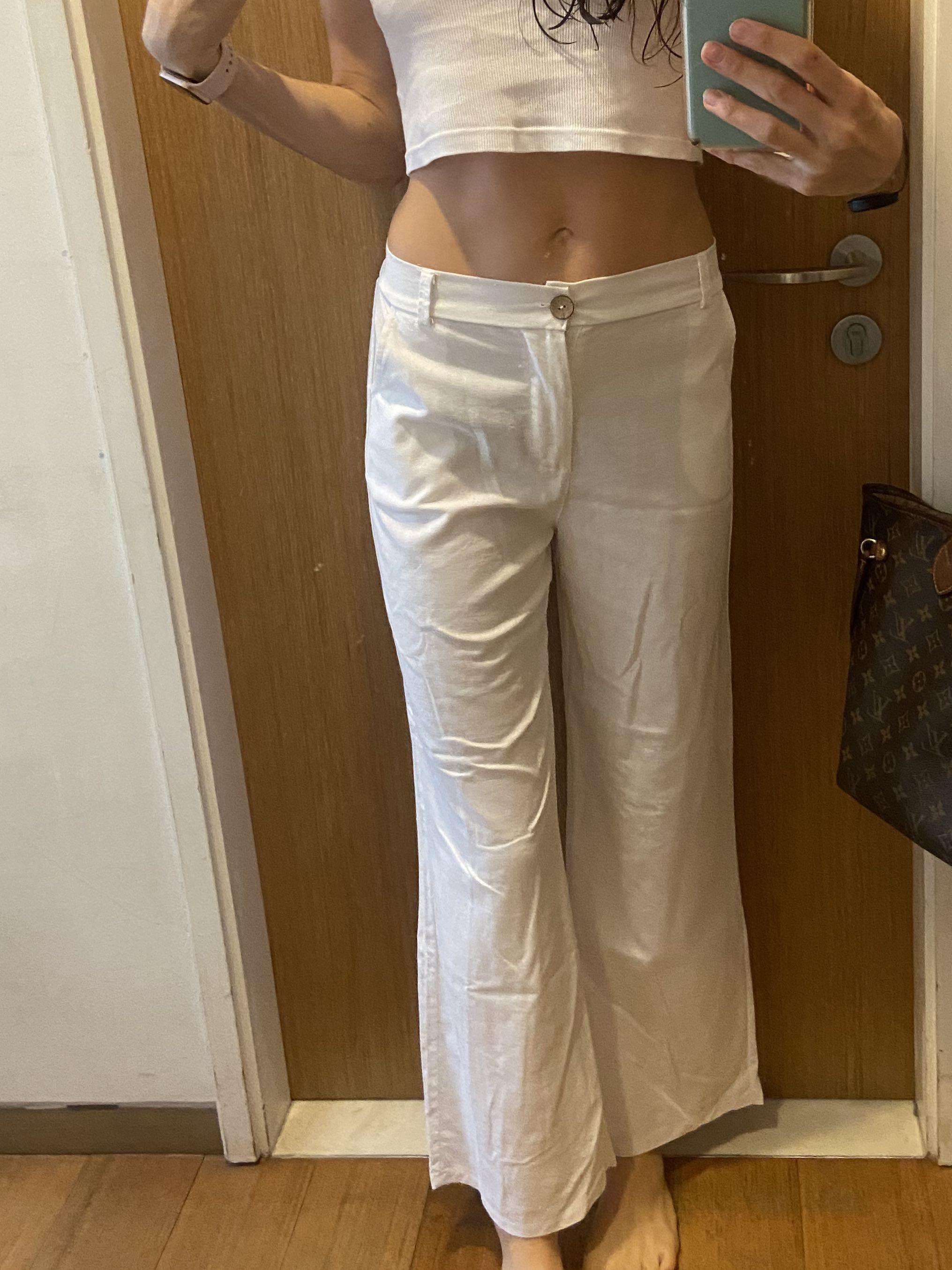 White Linen Look Low Rise Tailored Trousers  PrettyLittleThing