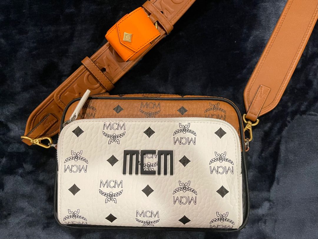 MCM Klassik Brand-print Coated-canvas Cross-body Bag in White for