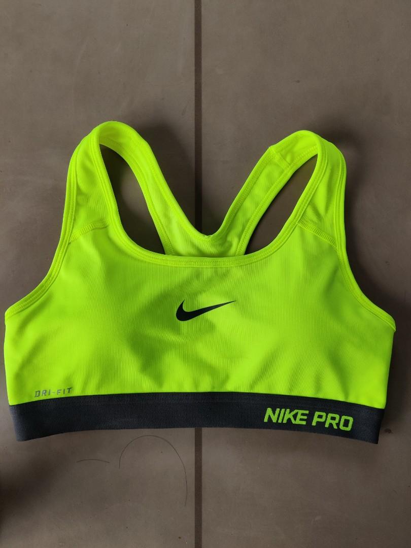 Nike Pro Neon Yellow Green Sports Bra, Men's Fashion, Activewear