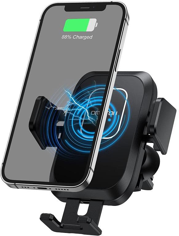 Fast Charging Compatible with iPhone 12/11 Wireless Car Charger Mount- Phone Holder for Car Wireless Charger- Qi Car Charger 15W/10W/7.5W/5W Galaxy S21/20 Auto-Clamping etc Air Vent Clip 