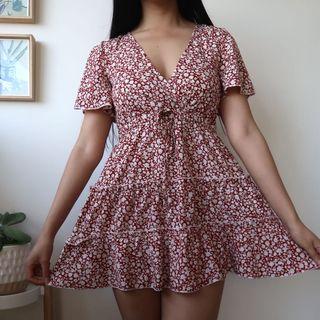 Red and white floral mini dress
