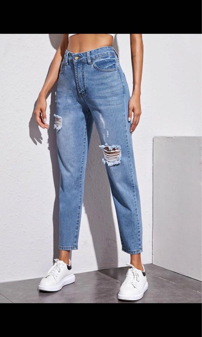 Blue ripped jeans shein clearance
