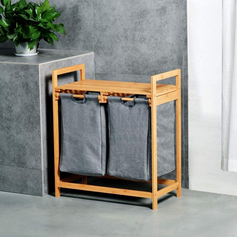 ToiletTree Products Bamboo Laundry Hamper with Dual Compartments Two