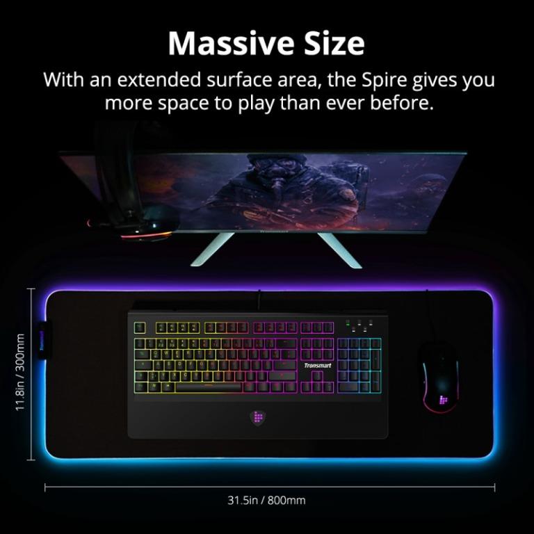 Tronsmart Spire Extended Cloth Gaming Mouse Pad (Category: Mouse & Mousepads) located in Manila. Submitted by techsmartph (Listing ID 1096802893, Image 2). Description: The Spire is built with micro-textured cloth surface providing ultimate smooth movements. With an extended surface area, 10 lighting colors and waterproof surface, the Spire will illuminate your victory with stunning RGB light. GUARANTEED ORIGINAL/AUTHENTIC ITEMS AUTHORIZED RESELL