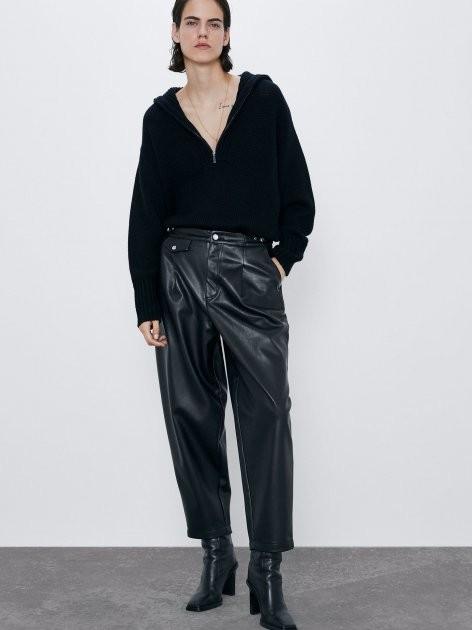 Zara Slouchy Faux Leather Pants, Fesyen 