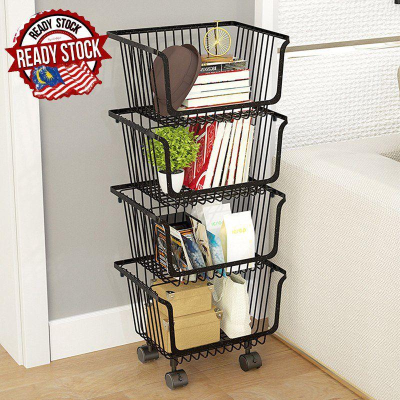 ðŸ’4 Tier Kitchen Vegetable Trolley Shelf Rack Metal Storage ...