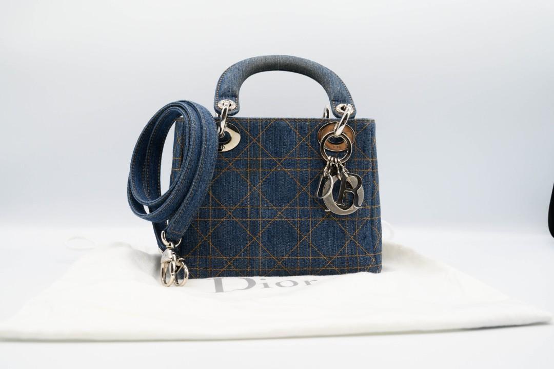 Saddle Micro Bag with Strap Blue Denim Embroidered with GoldTone Stars   DIOR GB