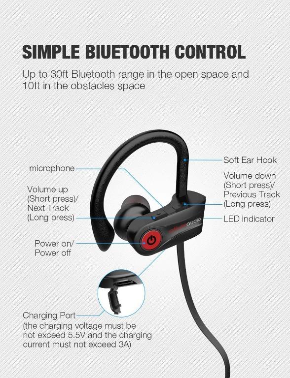 Bluetooth Headphones Otium Wireless Headphones Ipx7 Waterproof Earphones Sport Earbuds With Bluetooth 4 1 Csr Chip 7 9 Hrs Battery Noise Cancelling Mic Earbuds For Gym Running Outdoor Sports Workout Everything Else On Carousell