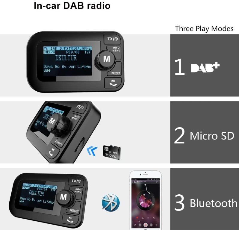 [BNIB] FirstE (DAB005B) InCar DAB/DAB+ Radio Portable Bluetooth FM Transmitter 2.3" LCD Car