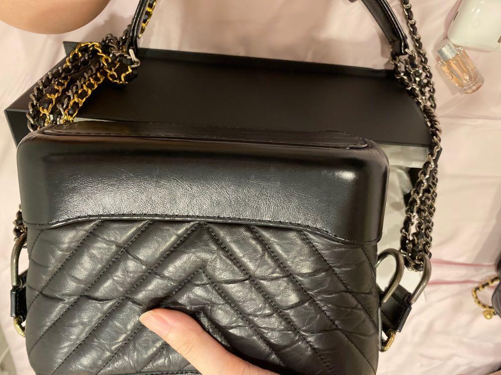 Chanel Gabrielle So Black small hobo bag in black chevron quilted calfskin.