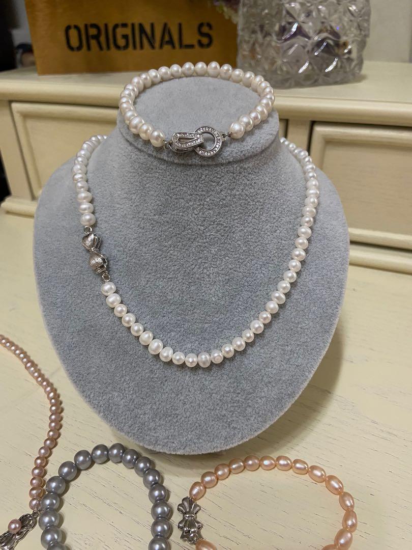 Real pearl necklace outlet and earring set