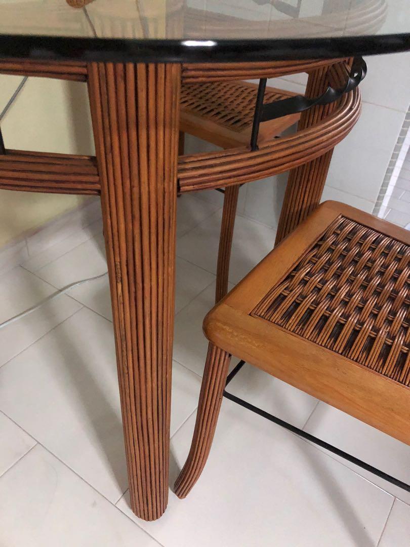 Glass Top Round Ratten Table + 4 Chair Set, Furniture & Home Living ...