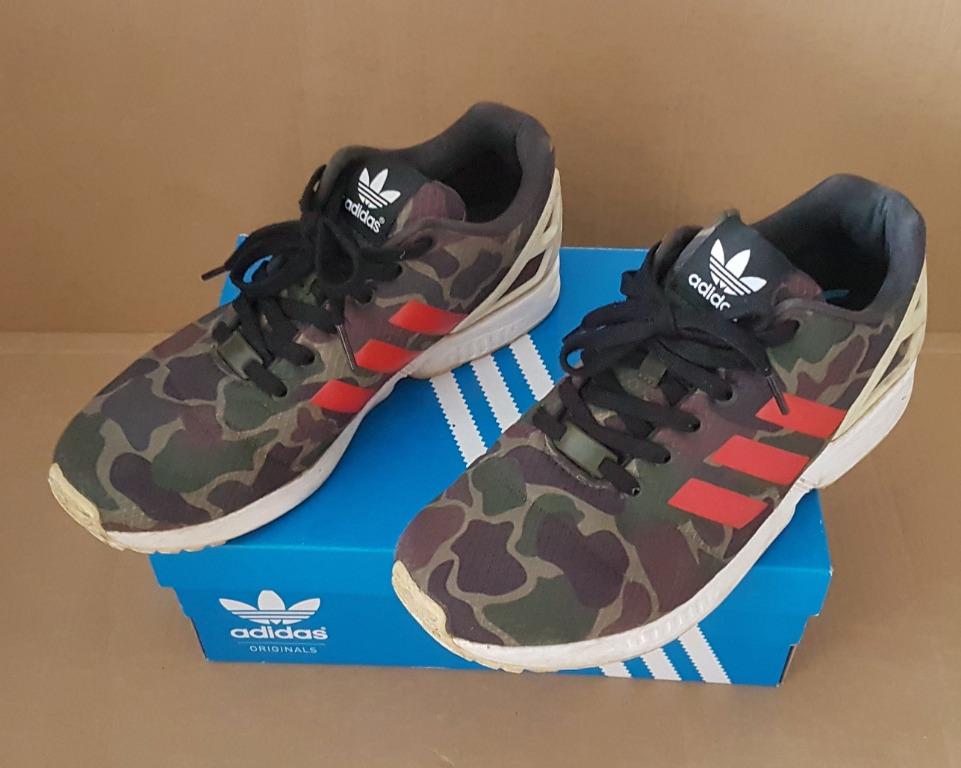 Groovy Adidas Camo Shoes Adidas ZX Flux Sneakers Original Sports Shoes Size US 9 Euro 42.5 Camouflage Style with Red Stripes Designer 3 stripes