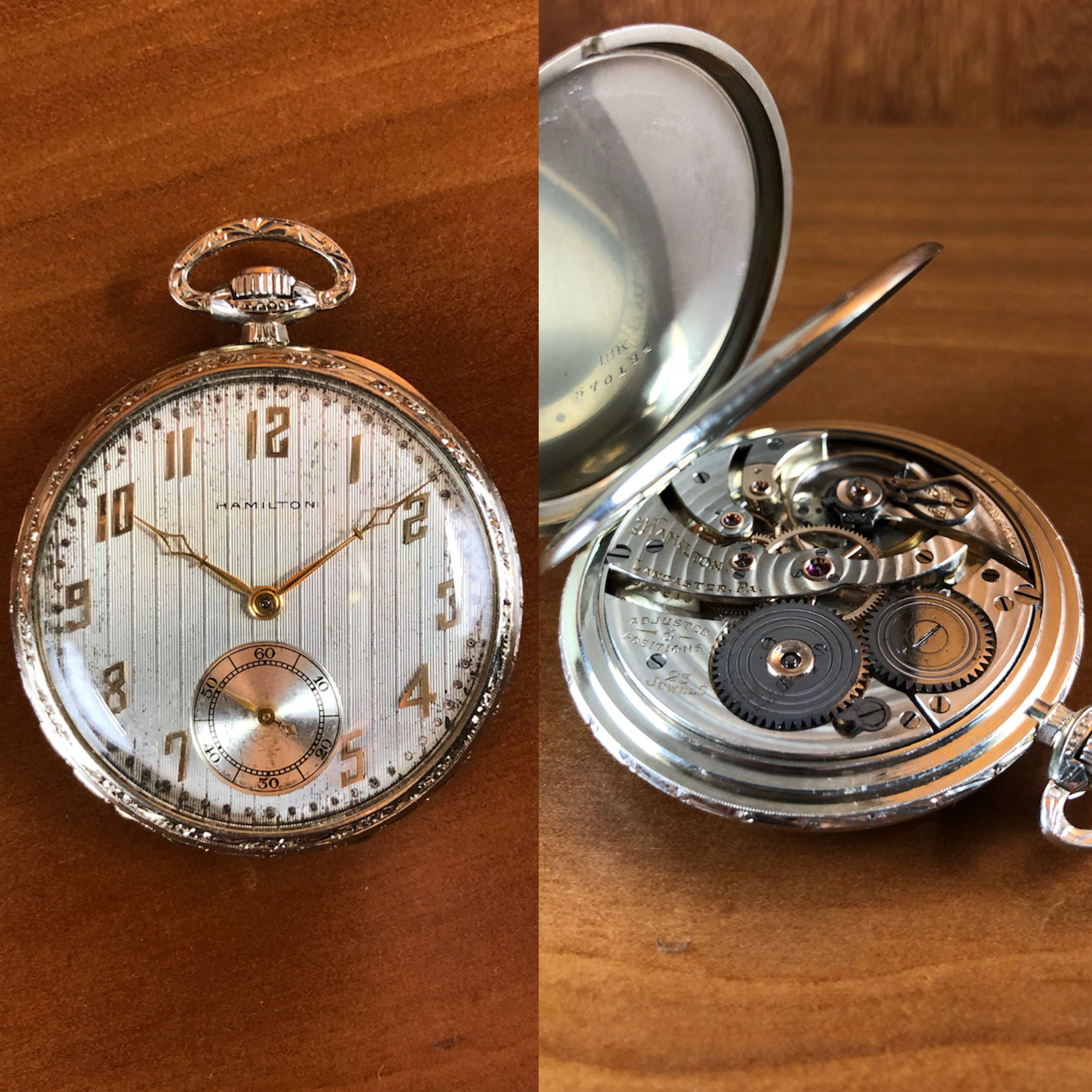 Hamilton 18k White Gold Art Deco Pocketwatch Pocket Watch Rare Vintage Ornate Mechanical Pocketwatch Hobbies Toys Memorabilia Collectibles Vintage Collectibles on Carousell