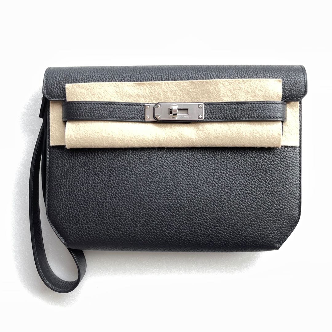Hermes etoupe Togo Leather Kelly Depeches 25cm Pochette Clutch in