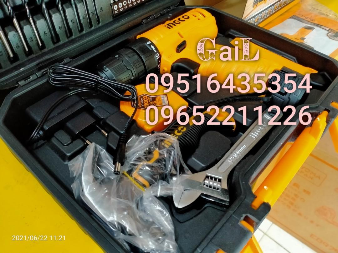 INGCO 12V Drill 81pcs. Tools Set (Category: Construction Tools & Equipment) located in Caloocan City. Submitted by abieghail (Listing ID 1096956546, Image 3). Description: INGCO 12V CORDLESS DRILL 81 TOOL SET W/CASING- HKTHP10811 PRICE : ₱2,300 DETAILS : 1 Pcs 12V Lithium-Ion 1.5Ah batteries With 1pcs battery pack With 1pcs 2Hr charger Charge volts:220V-240V~50/60Hz 1 Pcs Magnetic bits holder 1 Pcs SL5.5x100 Screwdriver 1 Pcs PH1x100 Screwdriver 
