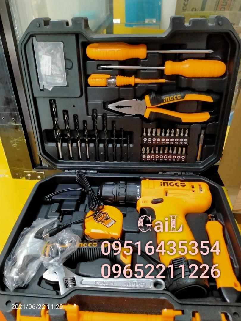 INGCO 12V Drill 81pcs. Tools Set (Category: Construction Tools & Equipment) located in Caloocan City. Submitted by abieghail (Listing ID 1096956546, Image 1). Description: INGCO 12V CORDLESS DRILL 81 TOOL SET W/CASING- HKTHP10811 PRICE : ₱2,300 DETAILS : 1 Pcs 12V Lithium-Ion 1.5Ah batteries With 1pcs battery pack With 1pcs 2Hr charger Charge volts:220V-240V~50/60Hz 1 Pcs Magnetic bits holder 1 Pcs SL5.5x100 Screwdriver 1 Pcs PH1x100 Screwdriver 