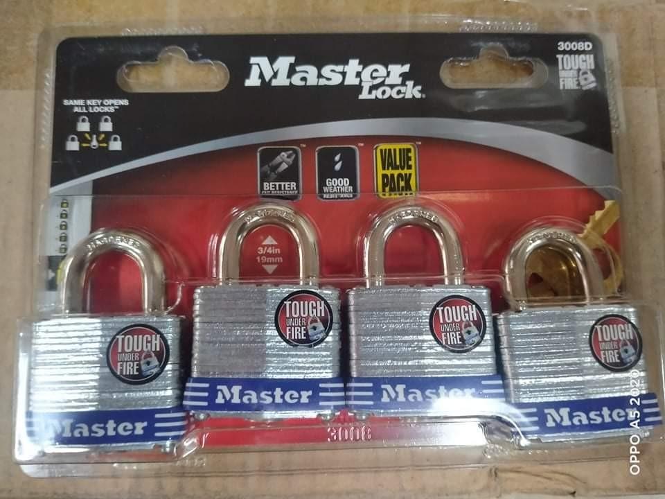 Master 4Pcs Laminated Padlock-same key 3008-D (Category: Locks, Doors & Gates) located in Valenzuela. Submitted by maricrisjayme0821 (Listing ID 1096988325, Image 1). Description: .
