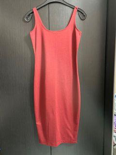 Midi Maroon Bodycon Square Neck Dress