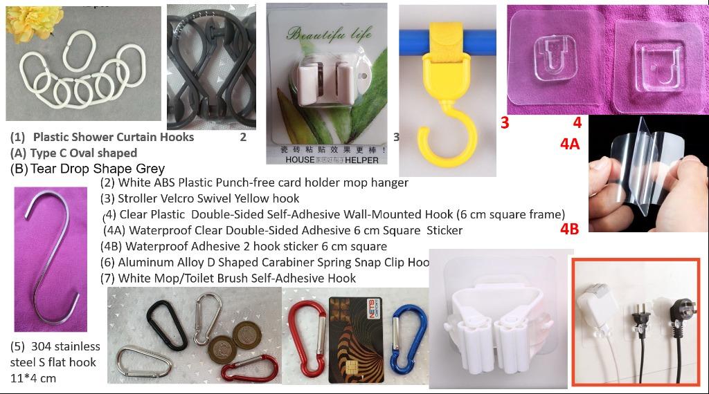 Shower Curtain/Stroller/Adhesive Plastic Hooks/Mop Hook/Carabiner