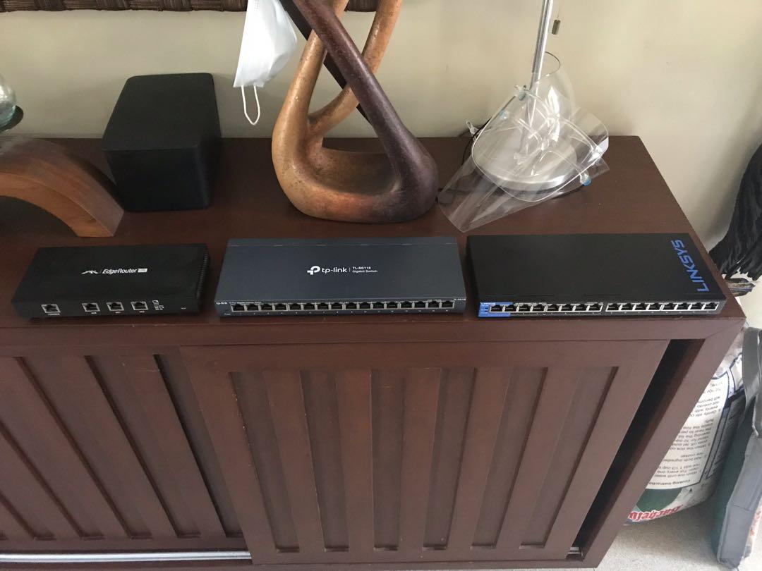 Ubiquiti Edgerouter Linksys POE Switch TpLink Switch (Category: Office & Business Technology) located in Manila. Submitted by revaving (Listing ID 1096941633, Image 1). Description: Selling the following: 1. Ubiquiti Edgerouter Lite - P6500 2. Linksys 16port POE Gigabit Switch - P5500 3. TPlink 16port Gigabit Switch - P3500 Thanks..