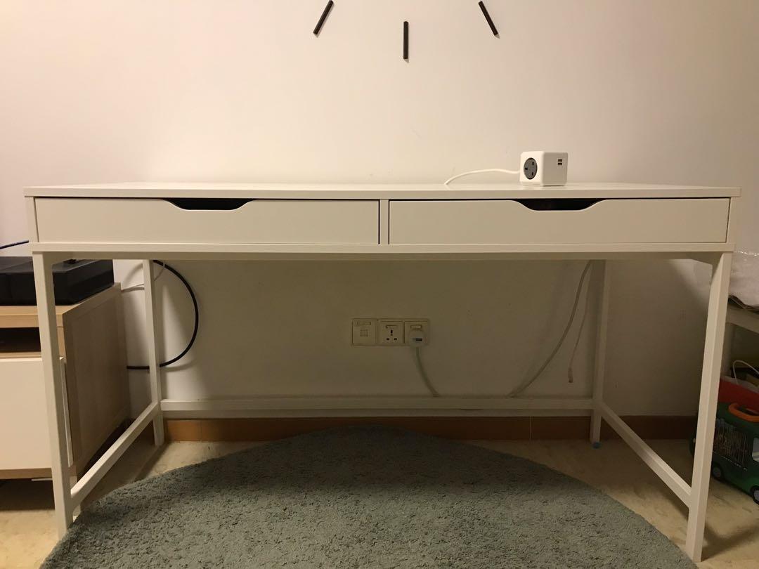 Used Ikea Alex Desk 132x60cm White with Malm cupboard and Free PowerCube