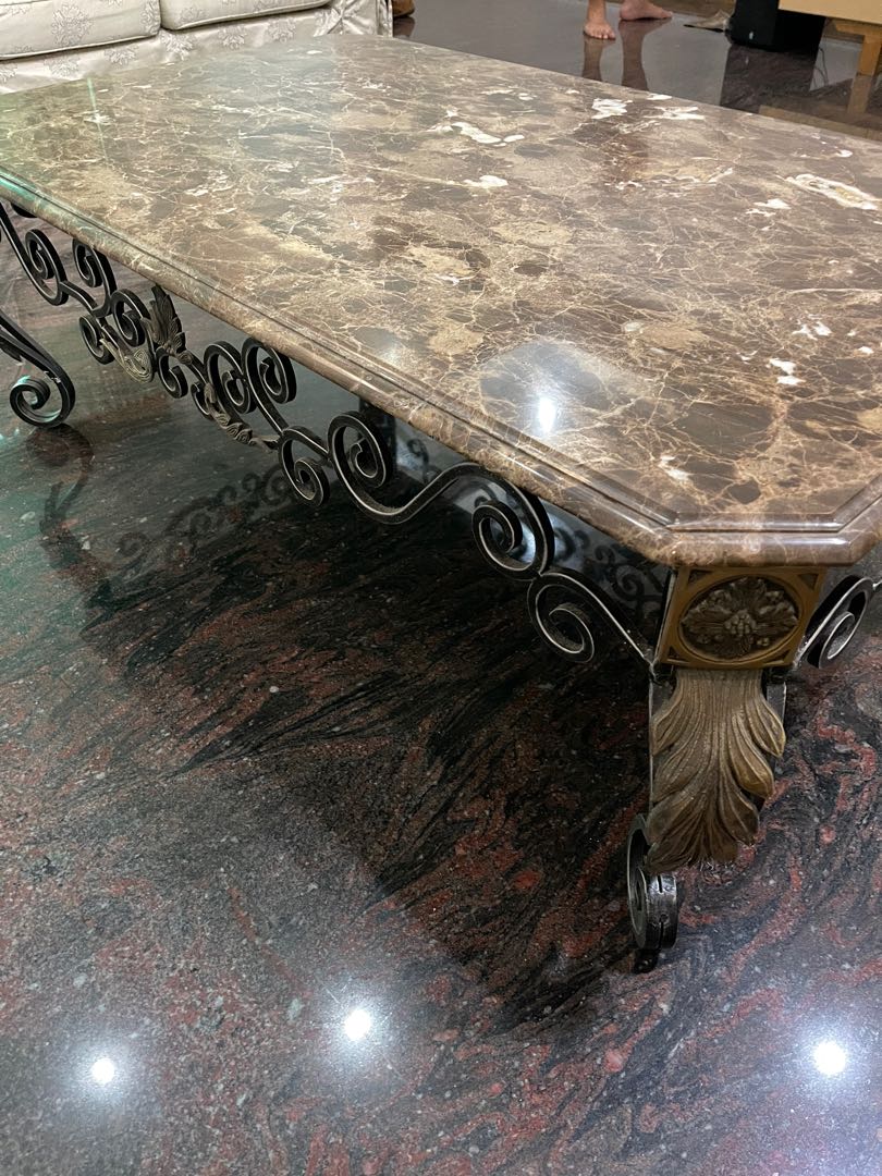 Used marble coffee table with iron legs, Furniture & Home Living ...