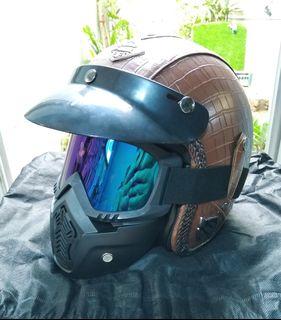 Voss Genuine Vintage Helmet with Goggles Motorcycle Medium