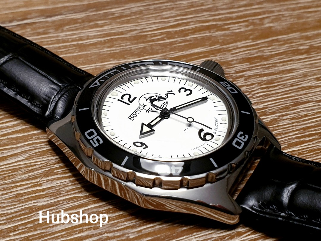 Vostok Amphibia Automatic Diver White Scuba Dude with black leather strap. Water resistance 200M. Free delivery. Men s Fashion Watches Accessories Watches on Carousell