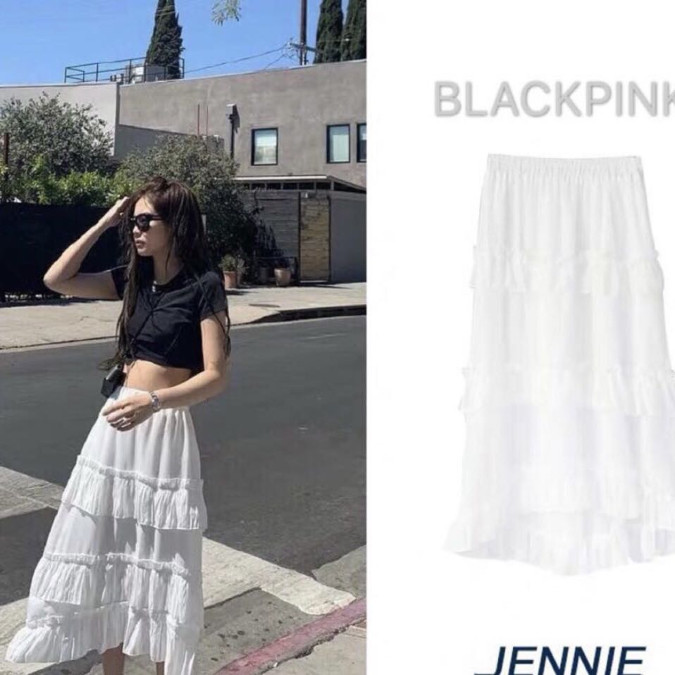 White Maxi Flared Skirt  Jennie - BlackPink - Fashion Chingu