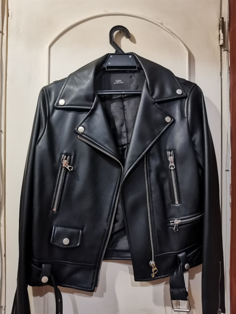 Zara Genuine Black Leather Jacket, Women's Fashion, Coats, Jackets and Outerwear on Carousell