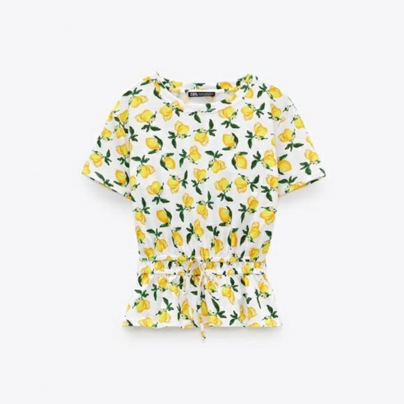 zara lemon peint peplum top, Women's Fashion, Tops, Blouses on Carousell