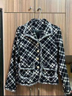 小香風黑白格紋修身外套