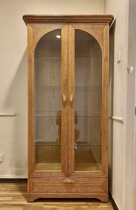Antique Fluted Cane Glass Display Cabinet With Lighting Vintage Crate Barrel Taylor B West Elm Pottery Barn Furniture Home Living Shelves Cabinets Racks On Carou Antique Fluted Cane Glass Display, Red China Cabinet Crate And Barrel