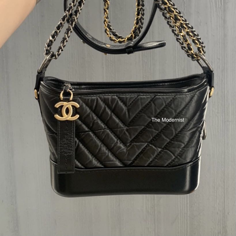 Authentic Chanel Small Gabrielle Hobo Bag Black Chevron Aged Calfskin,  Luxury, Bags & Wallets on Carousell