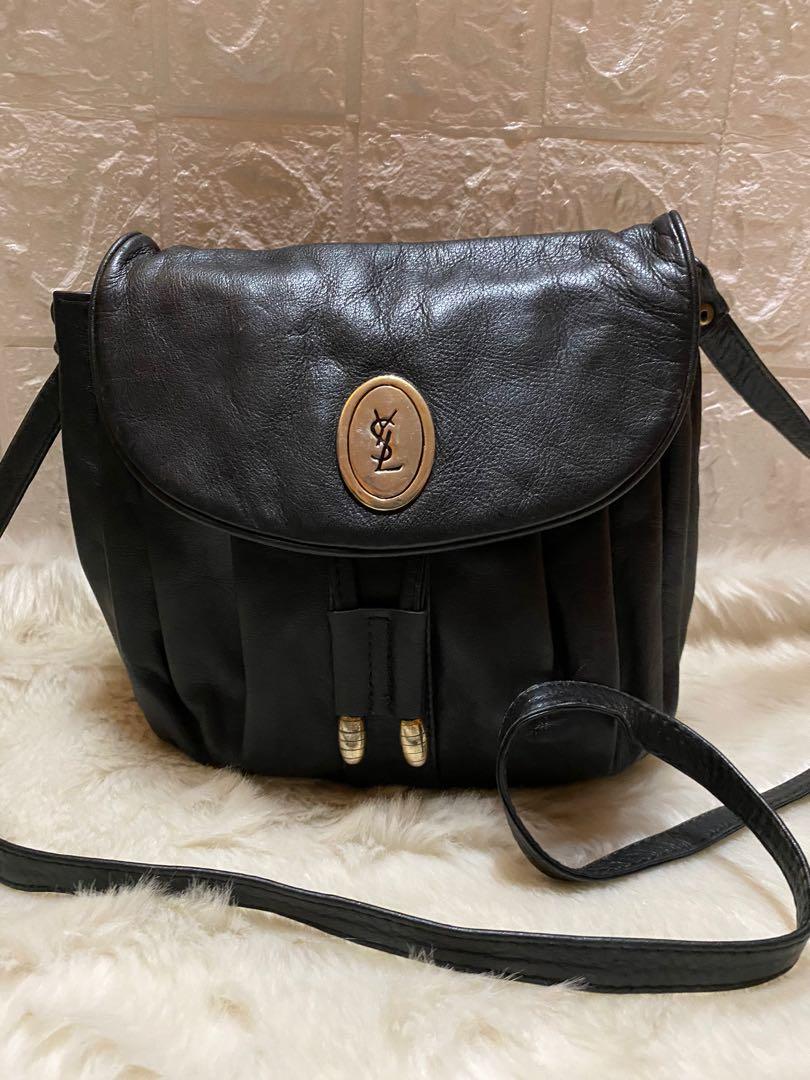 💯 Authentic YSL Vintage bag (Category: Luxury Bags & Wallets) located in Cagayan de Oro. Submitted by riggstuffs (Listing ID 1097287491, Image 2). Description: Preloved bag and guaranteed authentic The exterior part has no flaws, pleated leather, and is adjustable in size. The Interior material is soft leather. The dimension of the bag is as follows: Height is 18 cm Length is 24cm Drop of the sling is 52cm Rank A DISCLAIMER: Riggstuffs is not af