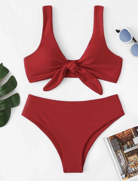 Bikini shein bikini pairing set bikini merah murah, Fesyen Wanita