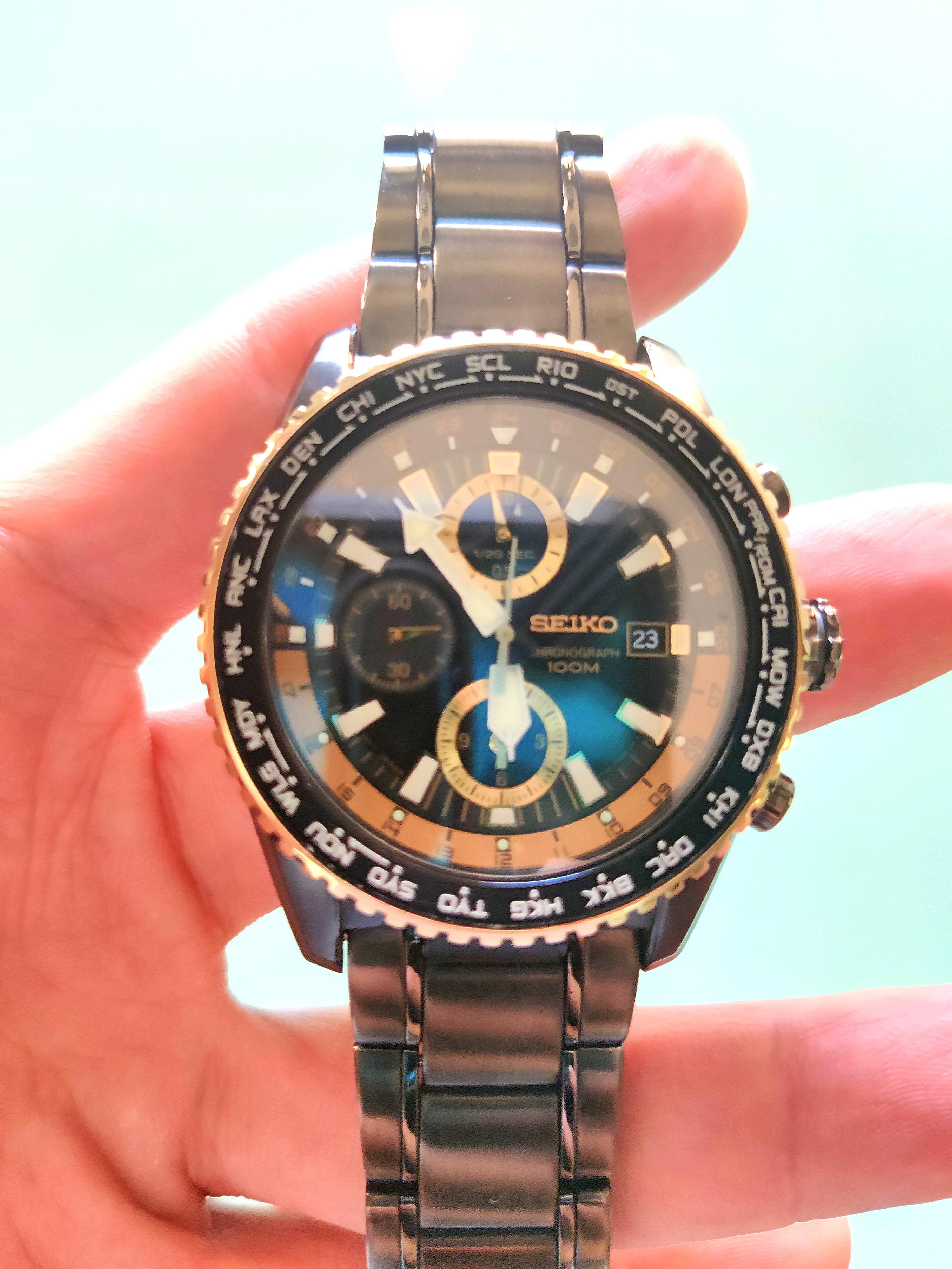 Seiko chronograph 100m black and gold store