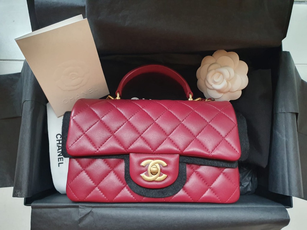 Chanel flap bag with top handle burgundy clearance