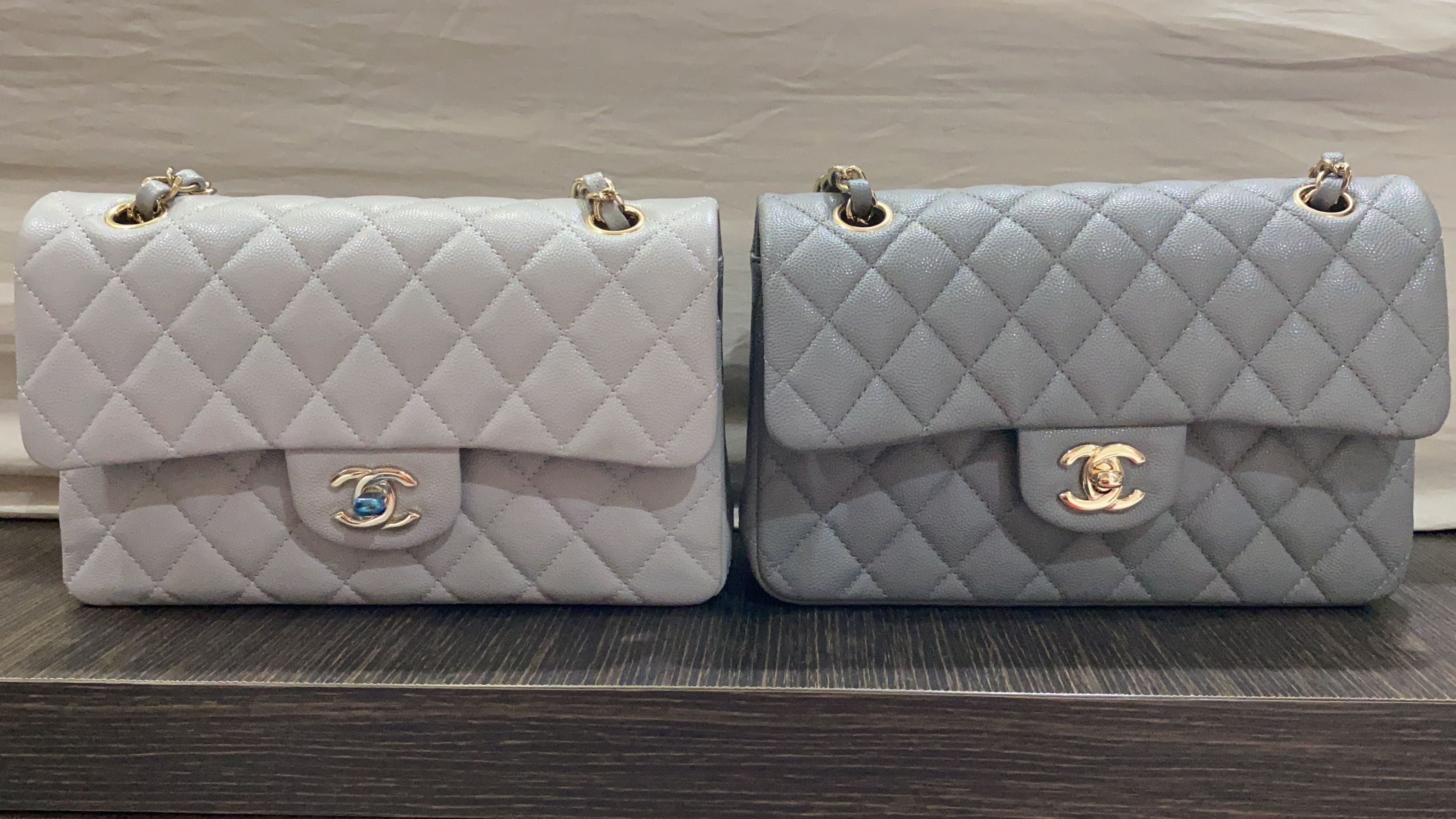 Chanel 21A Classic Small Grey Flap, Luxury, Bags & Wallets on
