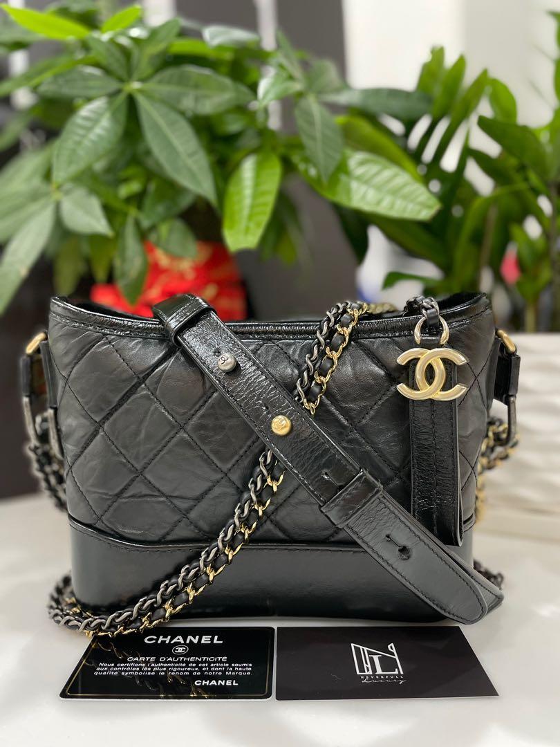 Chanel Black Chevron Quilted Aged Calfskin Small Gabrielle Hobo Gold and Ruthenium Hardware, 2018 (Very Good), Womens Handbag