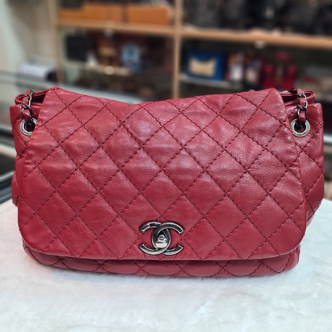 Chanel Diamond Stitch Accordion Flap Bag Quilted Calfskin Small at
