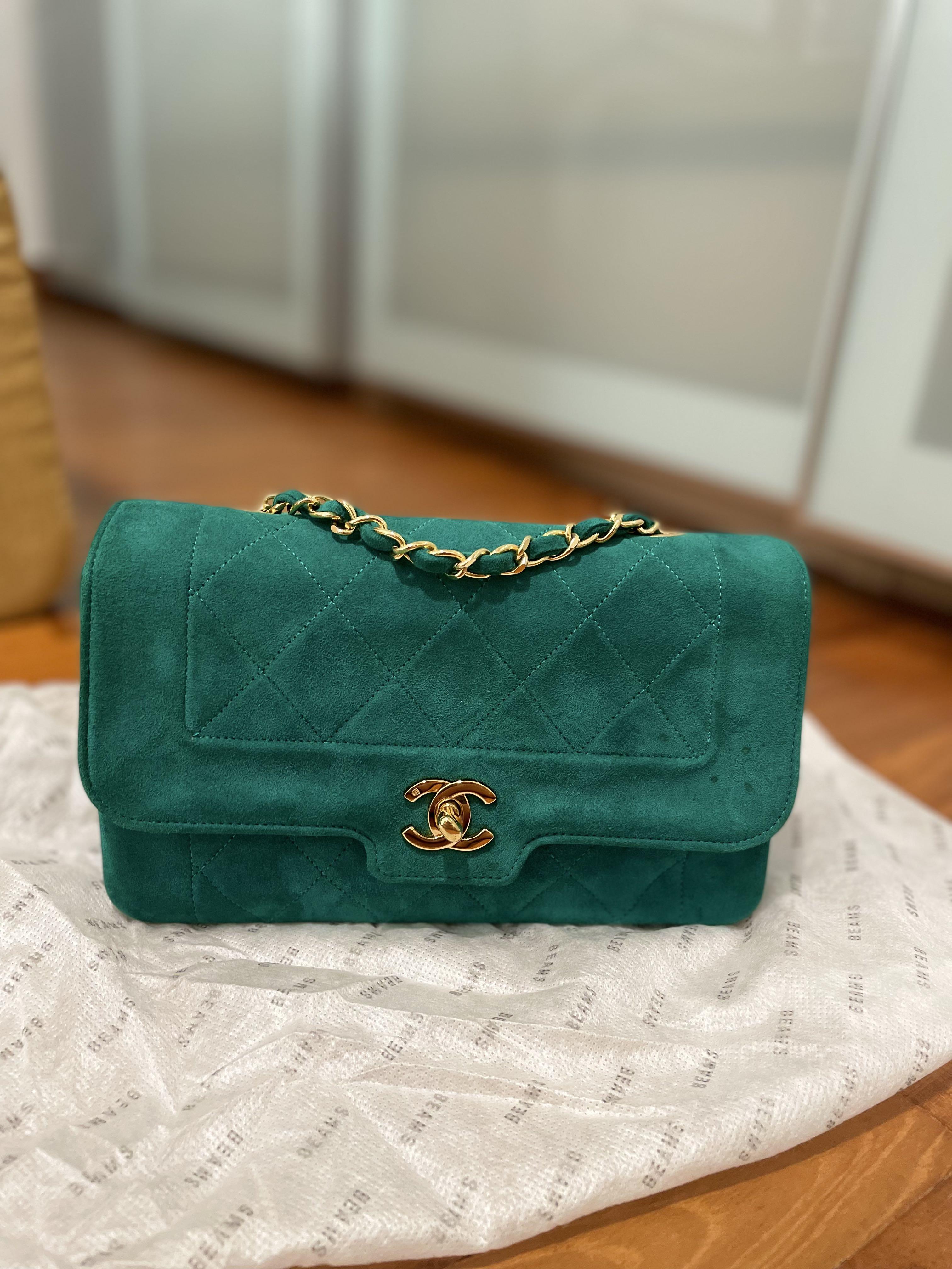 Chanel vintage velvet/suede mini flap in emerald green, Women's Fashion,  Bags & Wallets, Cross-body Bags on Carousell